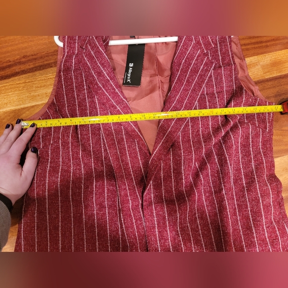 Allegra K Women Notched Lapel Open Front Textured Plaids Tunic Vest XL Red NWT! - Picture 5 of 13